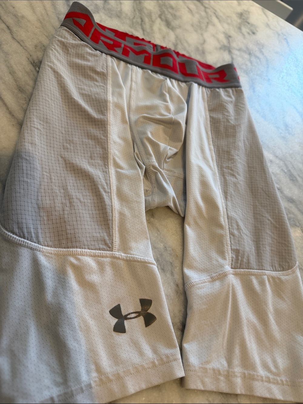 Under Armour Men’s White Boxer Briefs with Red Waistband room for cup